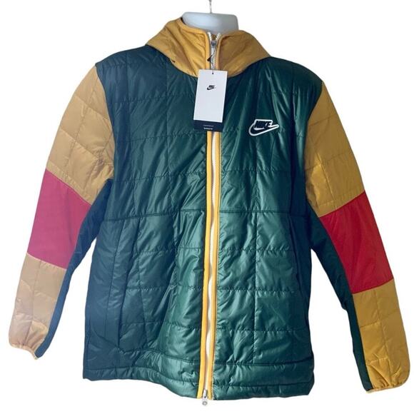 Nike Synthetic Fill Zip Jacket Mens Large Swoosh Colorblock Multicolor Fleece - Picture 3 of 11